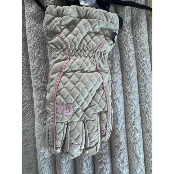 Burton Profile Glove Womens Medium Beige Quilted Snowboard Ski Gloves Pink Trim - Picture 7 of 11